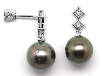 Foto 1 - Ohrhänger mit 11mm Spitzen Tahiti Perlen und Brillanten, S1017