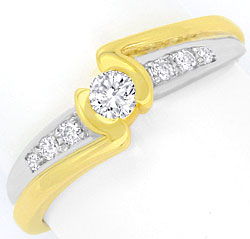 Foto 1 - Moderner Brillanten-Diamanten-Ring Gelb Gold-Weißgold, S4440