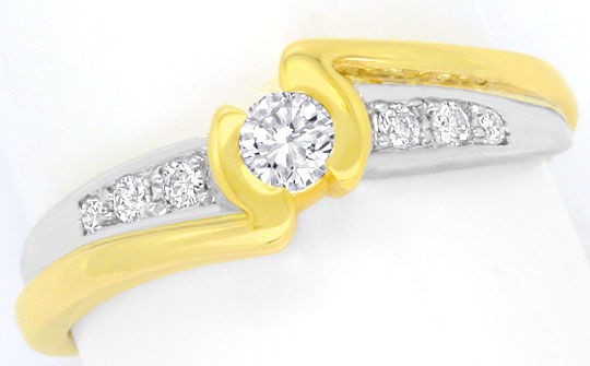 Foto 2 - Moderner Brillanten-Diamanten-Ring Gelb Gold-Weißgold, S4440